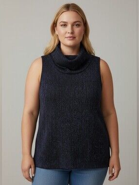 Blue Sparkle Black Sleeveless Cowl Blouse